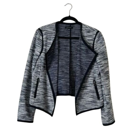 Ann Taylor Open Front Blue Tweed Knit Blazer Jacket w/Pockets Size S Cardigan - Picture 5 of 11